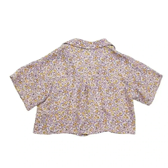 Zara Short Sleeve Crop Button Down Floral Top Purple White Size 13-14 years - Picture 3 of 12